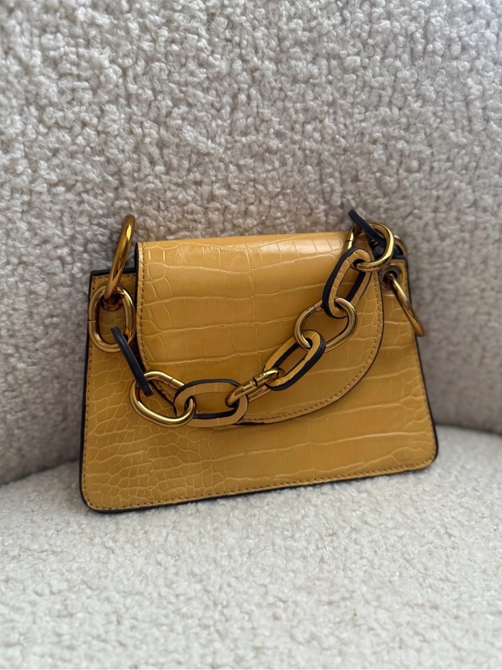Charles & Keith Yellow Croc Embossed Crossbody Bag with Chain Handle